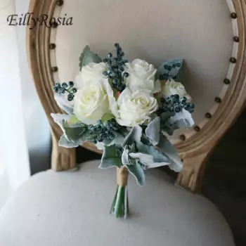 EillyRosia, белые розы, голубые ягоды, букет невесты, свадебные цветы, искусственный небольшой размер, свадебный букет для фотографии 2021