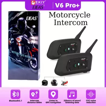 EJEAS V6 PRO + Bluetooth-гарнитура для мотоциклетного шлема с внутренней связью 1200 м BT, водонепроницаемая связь для 6 гонщиков