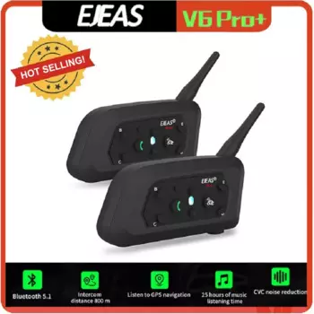 EJEAS V6 PRO + Bluetooth-гарнитура для мотоциклетного шлема с внутренней связью 1200 м BT, водонепроницаемая связь для 6 гонщиков