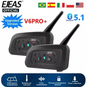 EJEAS V6 Pro + Moto Intercom Bluetooth-гарнитура для шлема типа C IP67 Водонепроницаемый мотоциклетный переговорный телефон 800 м Коммуникатор для 6 гонщиков
