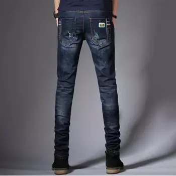 [EL BARCO] хлопковые джинсы мужские тонкие мягкие дышащие однотонные синие мужские повседневные длинные брюки прямые брюки с карманами Размер 28-34