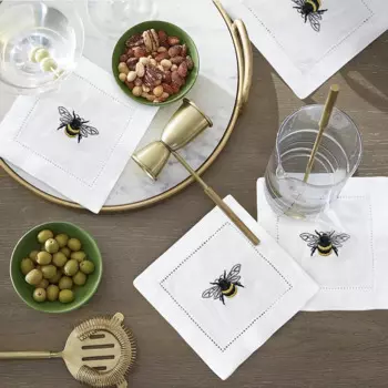 Столовые салфетки Sanat, льняные, с вышивкой пчелы