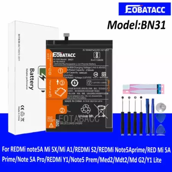 EOTABACC 100% Новый оригинальный аккумулятор BN31 для XIAOMI REDMi note5A 5X/A1/S2/Note5A prime/5A Prime/Note 5A Pro/Y1/аккумулятор + Инструменты