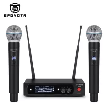 EPGVOTR 2-канальная беспроводная микрофонная система UHF EPU2 с 2 ручными передатчиками из металлического материала для сцены, церкви, семьи, диджея