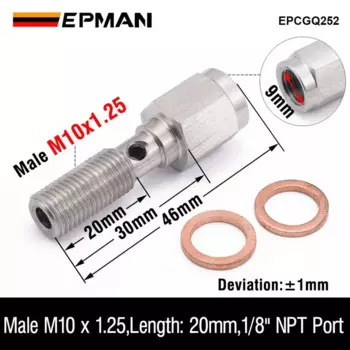 EPMAN 3/8 "X 24 UNF/ M10X1.25/M10X1.0 SUS304 Болт-банджо 20 мм + порт переключателя стоп-сигнала 1/8" NPT Адаптер фитинга шланга EPCGQ251