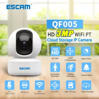 ESCAM QF005 3MP ICSEE APP Беспроводная PTZ IP-купольная камера AI Гуманоид Обнаружение движения Автоматическое отслеживание Домашняя безопасность CCTV Радионяня