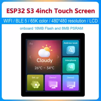 ESP32 S3 4-дюймовый ЖК-дисплей 480*480 пикселей, встроенный сенсорный дисплей 16 Мб флэш-памяти и 8 Мб PSRAM TVBOX LVGL HMI датчик CAN RS485