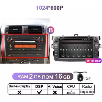 Eunavi Штатная магнитола For Тойота Королла 2Din For Toyota Corolla 2006 - 2013 Android 10, до 8-ЯДЕР, до 4 + 64ГБ 2DIN автомагнитола 2 DIN DVD мультимедиа автомобиля головное устройство