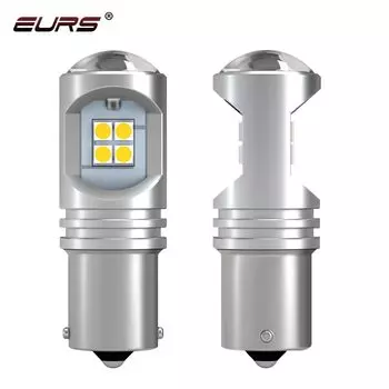 EURS 1X 1156 P21W BA15S 3030-12smd Len 1157 BAY15D BA15D 6000K Белый 7 Вт 10-30 В 2400LM Светодиодная автомобильная лампа Авто лампа заднего хода