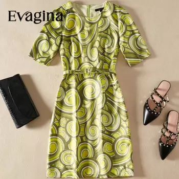 Evagina винтажное мини-платье на шнуровке с принтом, весна-лето 2024, новые женские уличные вечерние платья с короткими рукавами