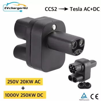 EVcharger4U CCS2 Tesla EV Адаптер для зарядки DC 1000 В 250 кВт переменного тока 250 В 8 кВт Модель 3/X/Y/S COMBO CCS 2 Адаптер для зарядного преобразователя EV