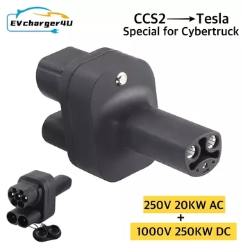 EVcharger4U для Tesla Cybertruck CCS2 to NACS EV Адаптер 250 кВт постоянного тока 8 кВт AC Fit Model 3/X/Y CCS2 Комбинированный адаптер Поддержка CCS2 Type2