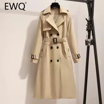 EWQ модный осенний пояс ветровка женская универсальная двубортная куртка с воротником с лацканами и длинными рукавами одежда 2024, новинка 27X798