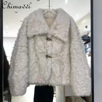 Европейская станция 2024, зимняя новая угловая пряжка с лацканами, экологически чистая меховая куртка премиум-класса, интегрированная меховая куртка для женщин