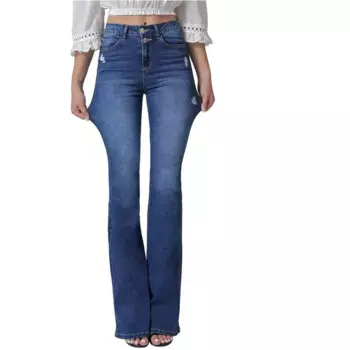 Европейские и американские темпераментные джинсы с высокой талией и микрорасклешенными джинсами, женские осенние новые рваные длинные джинсы узкого кроя Elastic Force