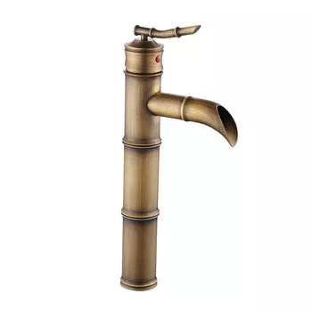 Европейский античный смеситель для ванной комнаты, латунные смесители для раковины, высокий бамбуковый кран для горячей и холодной воды с двумя трубками, кухонные краны