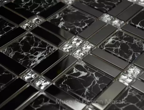 Европейский Стиль металлический черный, белый цвет Стекло мозаичная плитка для Кухня щитка камин Ванная комната «сделай сам» для дома настенная плитка для декора, MD-001