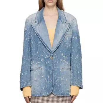 Eyetornado женский джинсовый Блейзер Осень-зима на одной пуговице Повседневная Свободная офисная джинсовая куртка синяя верхняя одежда