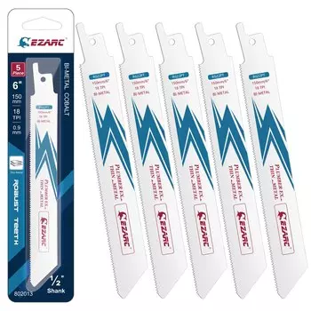 EZARC, 5 Шт., 6-дюймовые Биметаллические Кобальтовые Сабельные Пилы С Коническим Зубом, 18TPI, Для Резки Тонкого Металла R622PT