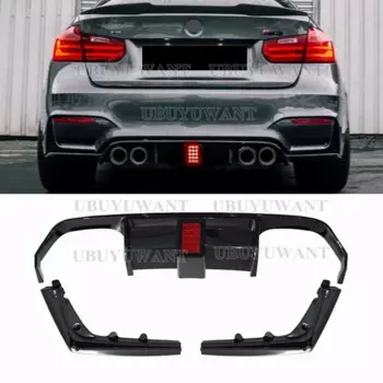 F80 F82 V стильный диффузор для заднего бампера со светодиодной подсветкой для BMW M3 F80 M4 F82 F83 2014-2020 задние боковые разветвители спойлер губа черный