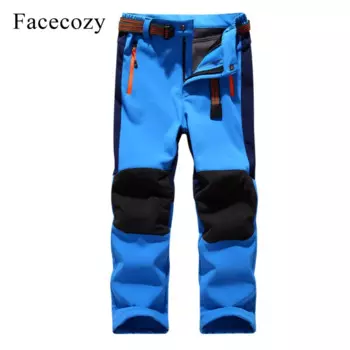 Facecozy/Детские зимние утепленные спортивные штаны на открытом воздухе с флисовыми ветрозащитными теплыми брюками из софтшелла, детские штаны для кемпинга и приключений