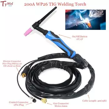 Факел TIG WP26, 4 м, 13 футов, газовый дуговой сварочный пистолет GTAW WP-26, аргоновая сварочная горелка TIG с воздушным охлаждением
