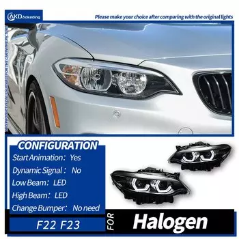 Фара AKD для BMW F22 M2C Светодиодная фара 2014-2019 Фара M2 F23 F87 DRL Поворотник дальнего света Проектор «ангельские глазки»