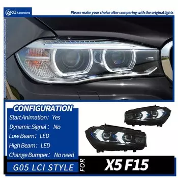 Фара AKD для BMW X5 F15, светодиодная фара 2013-2018, фары F15 F85 DRL, указатель поворота, дальний свет, проектор «ангельские глазки»