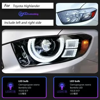 Фара AKD для Toyota Highlander светодиодный, фара 2007-2011, фара DRL, сигнал поворота, фара дальнего света, объектив проектора Angel Eye