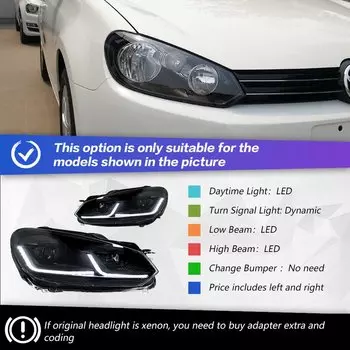 Фара AKD для VW Golf 6 MK6, светодиодная фара 2009-2012, фары Golf6 DRL, указатель поворота, дальний свет, линза проектора «ангельский глаз»