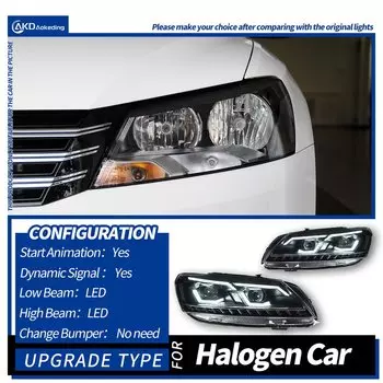 Фара AKD для VW Passat B7 Светодиодная фара 2011-2016 Фара США Версия DRL Указатель поворота Дальнего света Объектив проектора Angel Eye