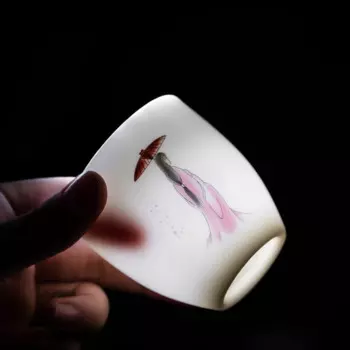 Фарфоровая чашка Suet jade jingdezhen с ручной росписью, Красивая маленькая керамическая чашка, старинные иероглифы