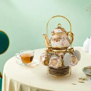 Фарфоровый чайный сервиз для кофе, керамические чашки и блюдца в скандинавском стиле с металлической подставкой для 6 традиционных кофейных кувшинов, Свадебный чайник