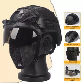 FAST Tactical Airsoft Helmet Set с защитой шлема, сетчатой маской, регулируемыми очками на 90° Для спорта на открытом воздухе, охоты, пейнтбола, стрельбы