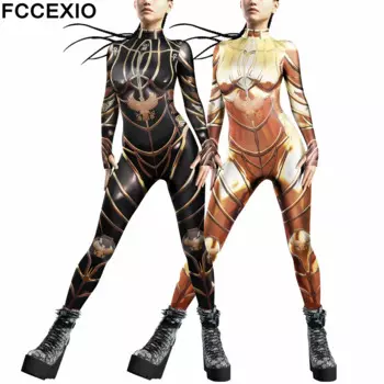 FCCEXIO Ретро Фараон 3D печать женский сексуальный комбинезон взрослый Косплей Костюм брикет Комбинезоны для карнавала Боди женские костюмы