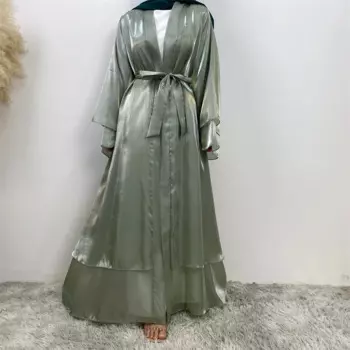 Femme Musulmane Блестящее атласное кимоно Кардиган с открытой абайей для женщин Мусульманское платье Дубай Абая Kebaya Ramadan Jalabiya Eid Robe Gown