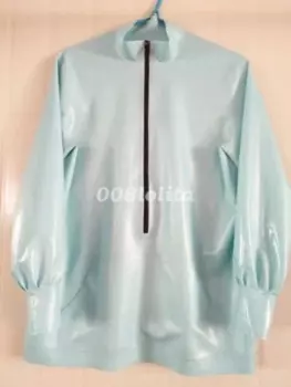 Fetishism 100% латексная резиновая модная Свободная куртка спортивная рубашка Цвет Синий Костюм Хэллоуин