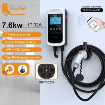 Feyree GB/T Socket EV Зарядное устройство 7,6 кВт 32A Wallbox 4,3-дюймовый большой экран APP Charge Запись истории 11 кВт 22 кВт 3-фазная зарядная станция