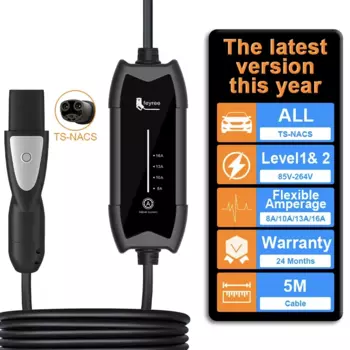 Портативное зарядное устройство для электромобилей feyree 3,5 кВт, 16 А, 1 фаза, регулируемый ток, быстрая зарядка с вилкой зарядного устройства TS-NACS, совместимое с автомобилями Tesla