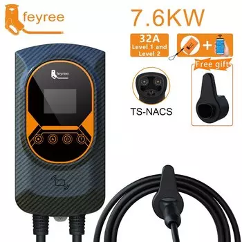 Feyree Зарядная станция EV для TS-NACS Socket EVSE Wallbox 32A 7.6KW 40A 9.6KW 50A 12KW Управление через приложение для быстрой зарядки для автомобиля Tesla