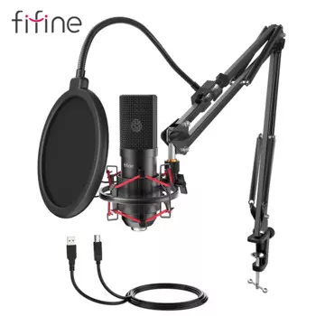 FIFINE USB игровой микрофон набор с гибкой подставкой для рук Поп фильтр Plug & Play с ПК ноутбука компьютера потокового подкаста Mic T732