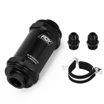 Фильтр PQY черный AN6 / AN8 / AN10 со встроенным топливным фильтром E85, этанол с элементом из нержавеющей стали 100 микрон и наклейкой PQY