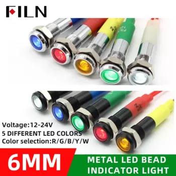 FILN мини светодиодный индикатор 6мм 12В 24В красный