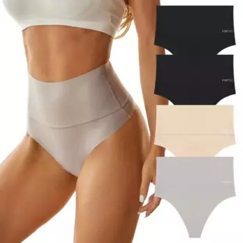 FINETOO 4 шт. женские бесшовные стринги с высокой талией Tunmmy Control нижнее белье мягкие эластичные трусики-бикини с высокой посадкой T-ba трусики S-XL