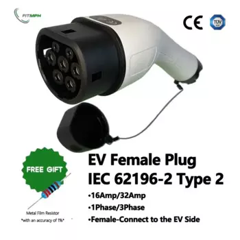 Разъем для зарядного устройства FITMPH Type 2 EV, 3-фазный, 32 А, 22 кВт, разъем IEC 62196-2 для зарядки электромобиля — подключение к боку электромобиля