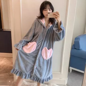 Фланелевая женская пижама на осень/зиму, длинный костюм большого размера из кораллового флиса с милыми кроличьими ушками, домашняя одежда, костюм и брюки