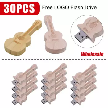 Флэш-накопитель USB 2,0 Деревянный на гитару, 30 шт./партия, Креативные Свадебные подарки, флэш-накопитель с бесплатным пользовательским логотипом, 16 ГБ, 32 ГБ, 64 ГБ