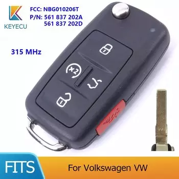 Флип-чехол KEYECU для Volkswagen VW FCCID: NBG010206T P/N: 561 837 D, 202 561 837 A 5 кнопок 202 МГц