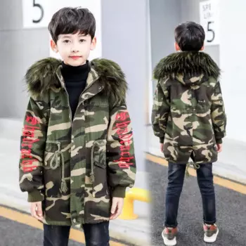 Флисовая утепленная джинсовая куртка для мальчиков, детская джинсовая куртка с капюшоном и мехом, зимняя детская одежда