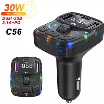 FM-трансмиттер автомобильный с двумя USB-портами, 30 Вт, Bluetooth 5,3